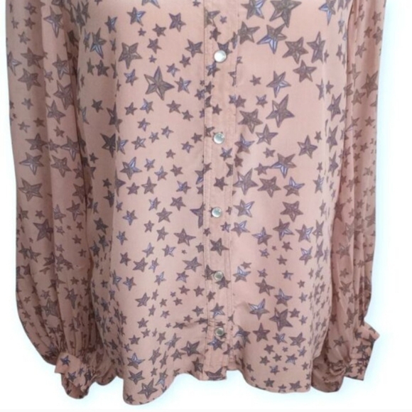 BCBGMaxAzria Pink Star Print Silk Blouse with Navy Accents Sz.S EUC. - Picture 4 of 8